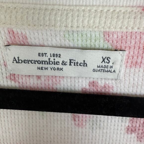 Abercrombie & Fitch Womens V-Neck Thermal Floral Print Cream/Pink Sweater XS - Picture 9 of 10
